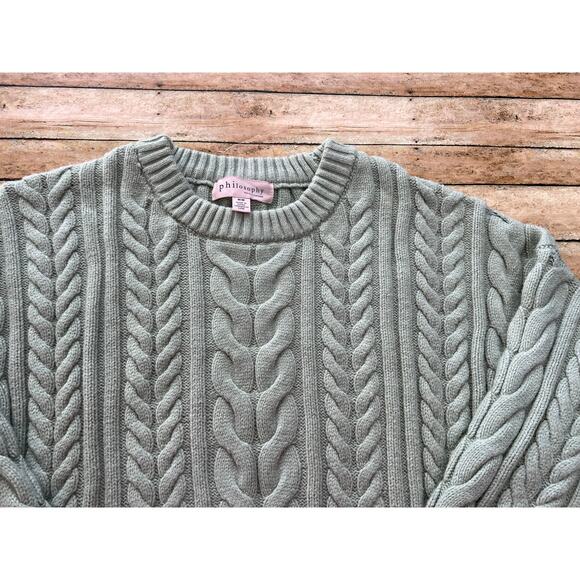 Philosophy Cable Knit Fisherman Preppy Cozy Soft Boho Crewneck Sweater M - Picture 4 of 9